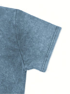 Daisy Print Crew Neck Short Sleeve  Casual Everyday Washed T-Shirt - Blue