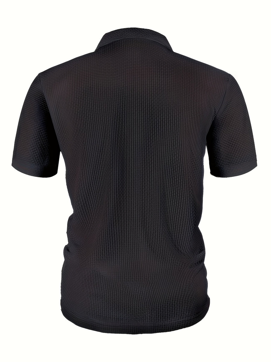Men's Solid-color Polo Shirt with a Contrasting Button Placket Featuring a Light Business Style Design. The Fabric Is Breathable and Comfortable, Keeping You Cool in Summer. Perfect for Everyday Casual Wear and Outings, Available in Multiple Colors. - Dark Gray