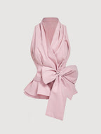 New Fashionable Elegant Easy Commuter All-Match Daily Sweet Outfit Sleeveless Waist-Cinching Large Bow Decor Women'S Top Women'S Blouse - Light Pink Color
