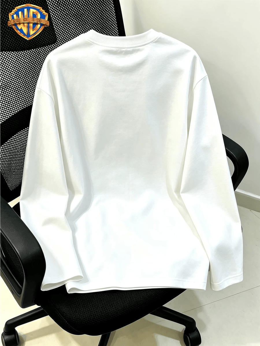 100% Round Neck Casual All-Match Long Sleeve T-Shirt, DC Superman Retro Distressed S Shield Badge Print, Soft And Skin-Friendly Breathable Casual Top, Trendy All-Match Basic Pure Long Sleeve Top - White