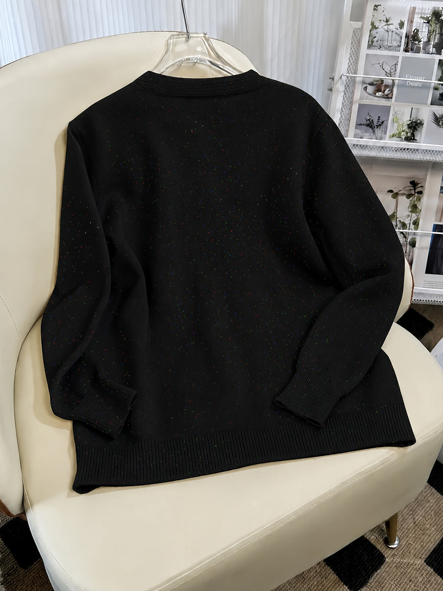 Women's Casual Colorful Button-front Cardigan with Soft Long Sleeves, Round Neck, Light-weight Fashion Candy-colored Dot Pattern, Casual and Elegant Garment | Stretch Fabric Cardigan Suitable for Casual Attire - Black