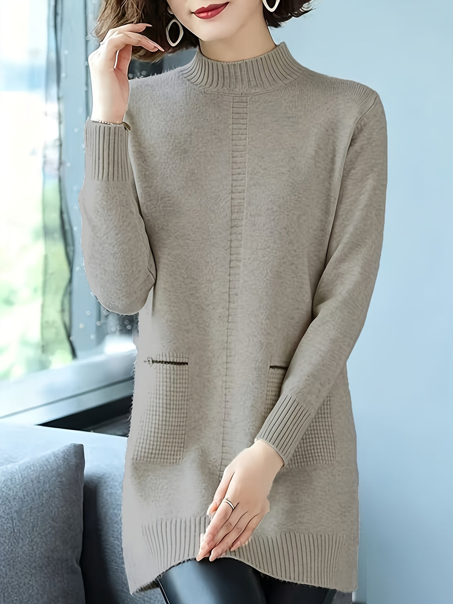 Women'S Half-Turtleneck Mid-Length Dress, 2026 Autumn/Winter New Style Loose Base Layer Sweater - Camel