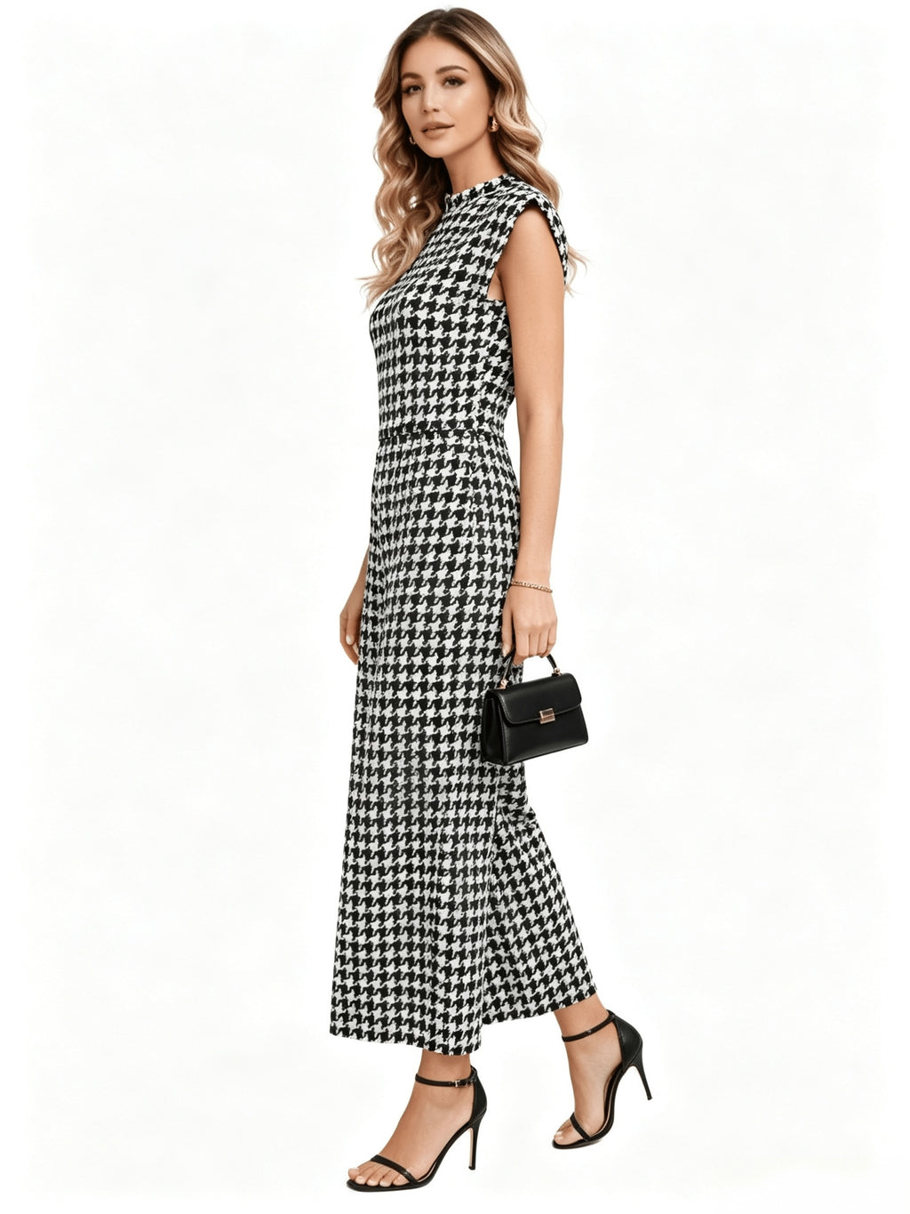 Women'S Fashion Printed Jumpsuit, Round Neck Design, Trendy Casual, Suitable for Spring Summer Fall, Zipper Style, Ideal for Casual Wear - Black