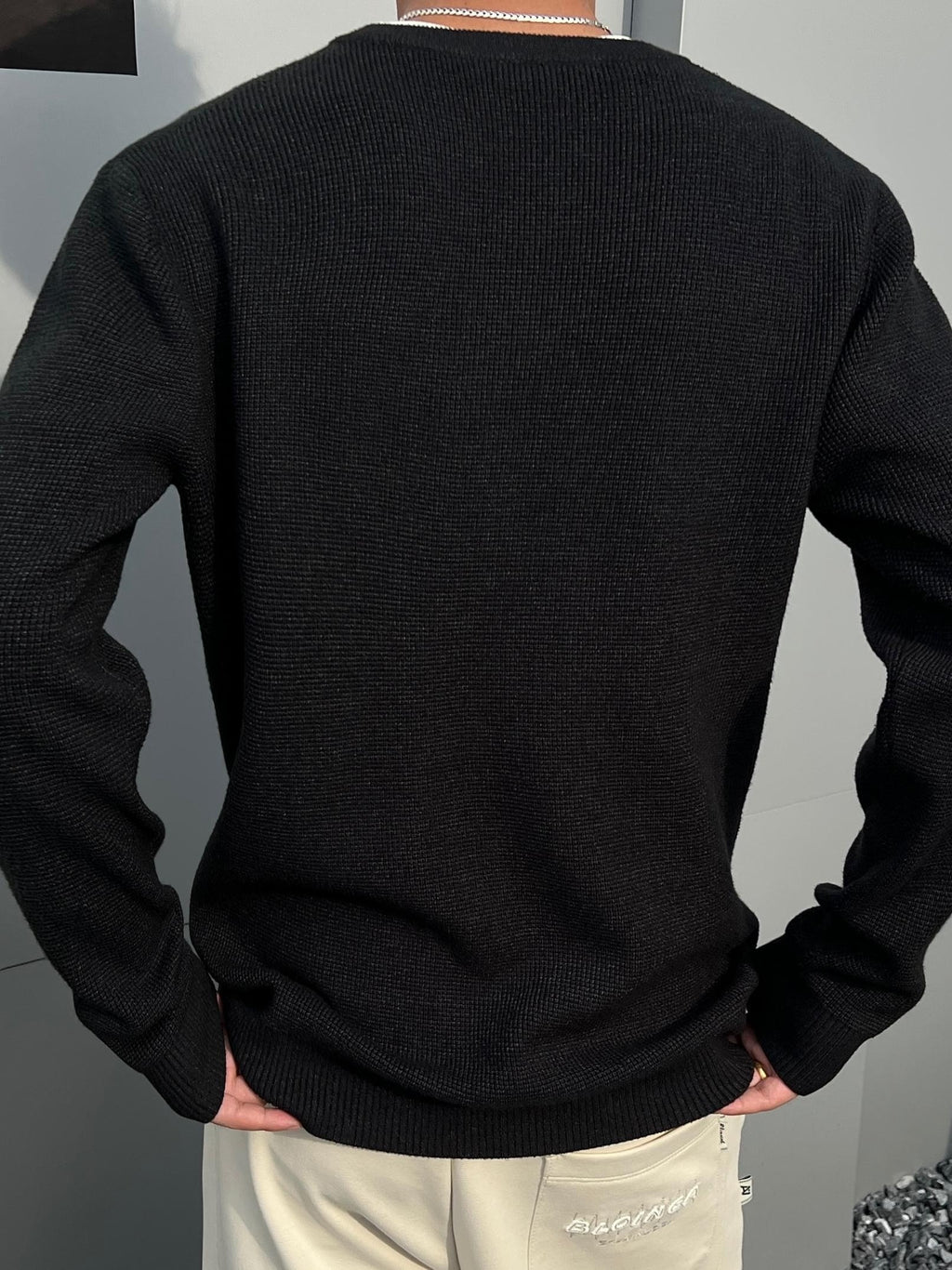 Men'S Notch Henley Long Sleeve Knit Sweater Waffle Textured Crew Split Neck Solid Color Casual Fall Winter Knitted Pullover Top - Black Gray