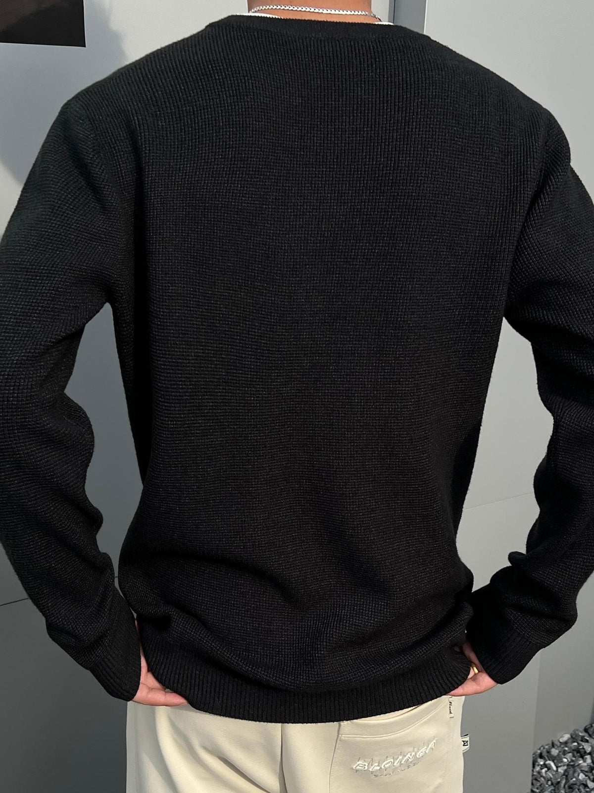Men'S Notch Henley Long Sleeve Knit Sweater Waffle Textured Crew Split Neck Solid Color Casual Fall Winter Knitted Pullover Top - Black Gray