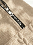 BOWZ Men's Knitted Top, Patchwork Design Stand Collar Sweatshirt with Zipper, Autumn/Winter Warm Sweater, Loose Fit, Suitable for Outdoor Vacations, Casual Sports, Random Jacquard Texture - Khaki 1