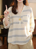 High-End Floral Print V-Neck Shirt for Women | Loose Fit & Figure-Flattering Three-Quarter Sleeve Blouse | Breathable Lightweight | French-Style Minimalist Japanese Soft Gentle Look | Suitable for Commuting, Casual, and Vacation Wear | Machine - Lemon Yellow
