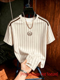 Men's Trendy Casual American Retro Drawstring Striped T-Shirt Print, Fashionable Thin Breathable T-Shirt, Machine Washable Short Sleeved Top, Suitable for Daily Commuting/Outdoor Sports/Vacation Parties/Daily Fitness And Leisure Gift Giving - Mixed Color 3