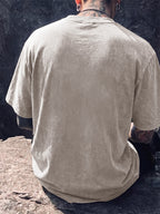 Men's Short-Sleeve T-Shirt, Pure Cotton Loose Fit Washed Distressed Top, Small Phoenix Compass Print, Trendy Print, 12 Colors for Mix and Match, American Street Style High Street Hip-Hop Couple's Outfit for Daily Streetwear, Commuting - Apricot
