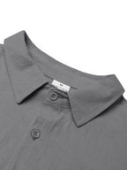 Retro Casual Men'S Long Sleeve Cardigan Shirt TOHATSU Logo Easy Letter Print Textured Loose Casual Shirt - Grey