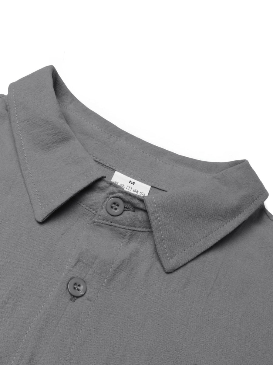 Retro Casual Men'S Long Sleeve Cardigan Shirt TOHATSU Logo Easy Letter Print Textured Loose Casual Shirt - Grey