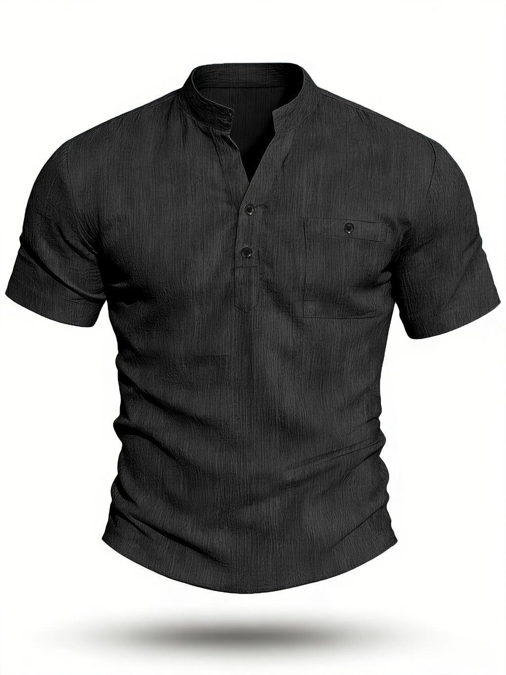 Henley Shirt Men's High-Quality Summer Short-Sleeve Henley T-Shirt - Men's Top, Old Money Style, Suitable for Golf Attire, Outdoor Camping, Fishing, and Daily Casual Wear - Black