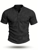 Henley Shirt Men's High-Quality Summer Short-Sleeve Henley T-Shirt - Men's Top, Old Money Style, Suitable for Golf Attire, Outdoor Camping, Fishing, and Daily Casual Wear - Black
