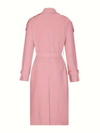 Women'S Autumn Winter Casual Temperament Solid Color Trench Coat Mid-Length Outerwear - Pale Pinkish Gray