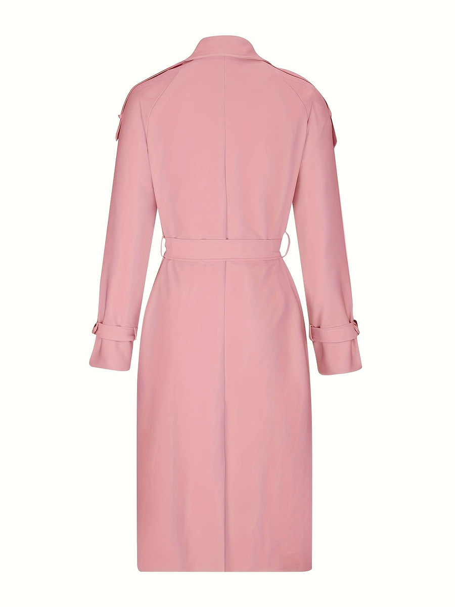 Women'S Autumn Winter Casual Temperament Solid Color Trench Coat Mid-Length Outerwear - Pale Pinkish Gray