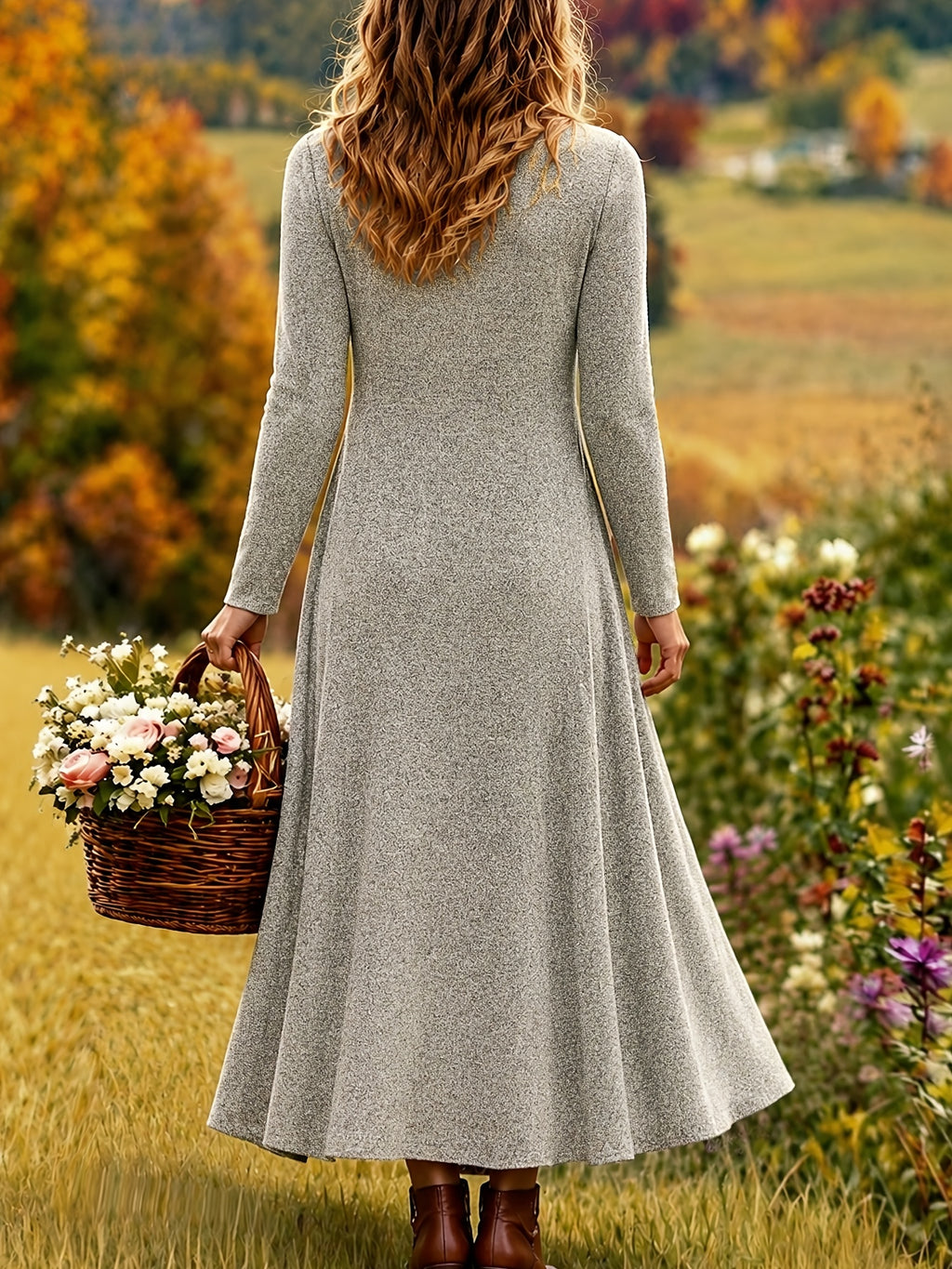 Autumn Winter Fashion New Retro Two-Piece Set, Solid Color Long Cardigan Jacket And Geometric Diamond Print Cami Dress Suit - Khaki