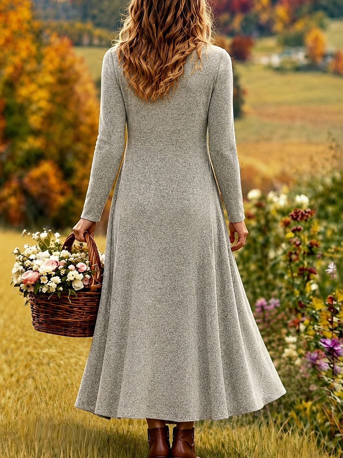 Autumn Winter Fashion New Retro Two-Piece Set, Solid Color Long Cardigan Jacket And Geometric Diamond Print Cami Dress Suit - Khaki