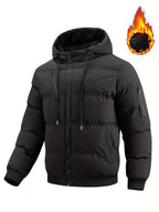 Winter Plush Jacket Thick Warm Jacket Hooded Jacket Casual Outdoor Jacket Solid Color Zipper with Plush Thickening - Black