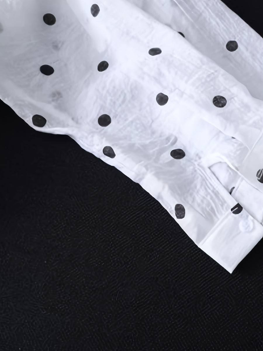 Fashionable Loose Long Polka Dot Shirt | Casual Style, Hooded Collar, Ideal For Spring/Summer/Fall - White