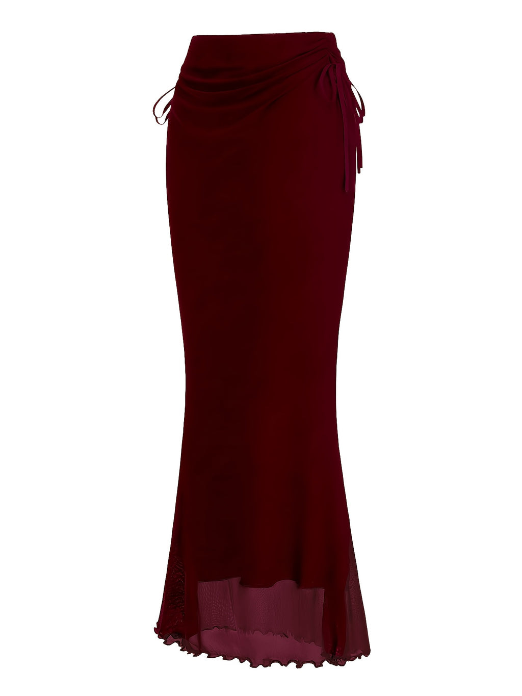 Women's Drawstring Mesh Midi Skirt - Burgundy
