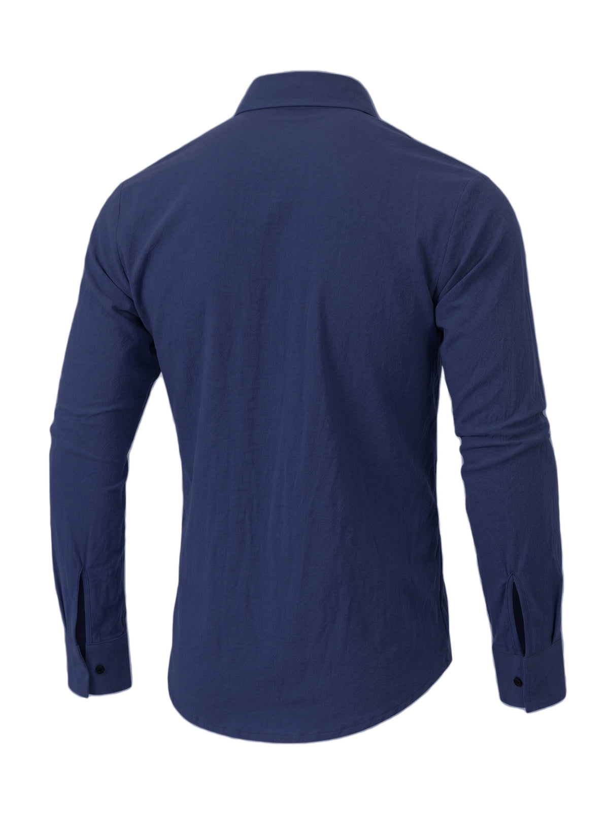 Men's Linen Guayabera Shirt with Lapel Collar & Button Front Panel - Accordion Pleat Chest Texture, Long Sleeve Button-Front Closure Suitable for Beach, Casual, -Casual Wear, Year-Round Versatile Formal & Everyday Button-Up Shirt - Navy Color