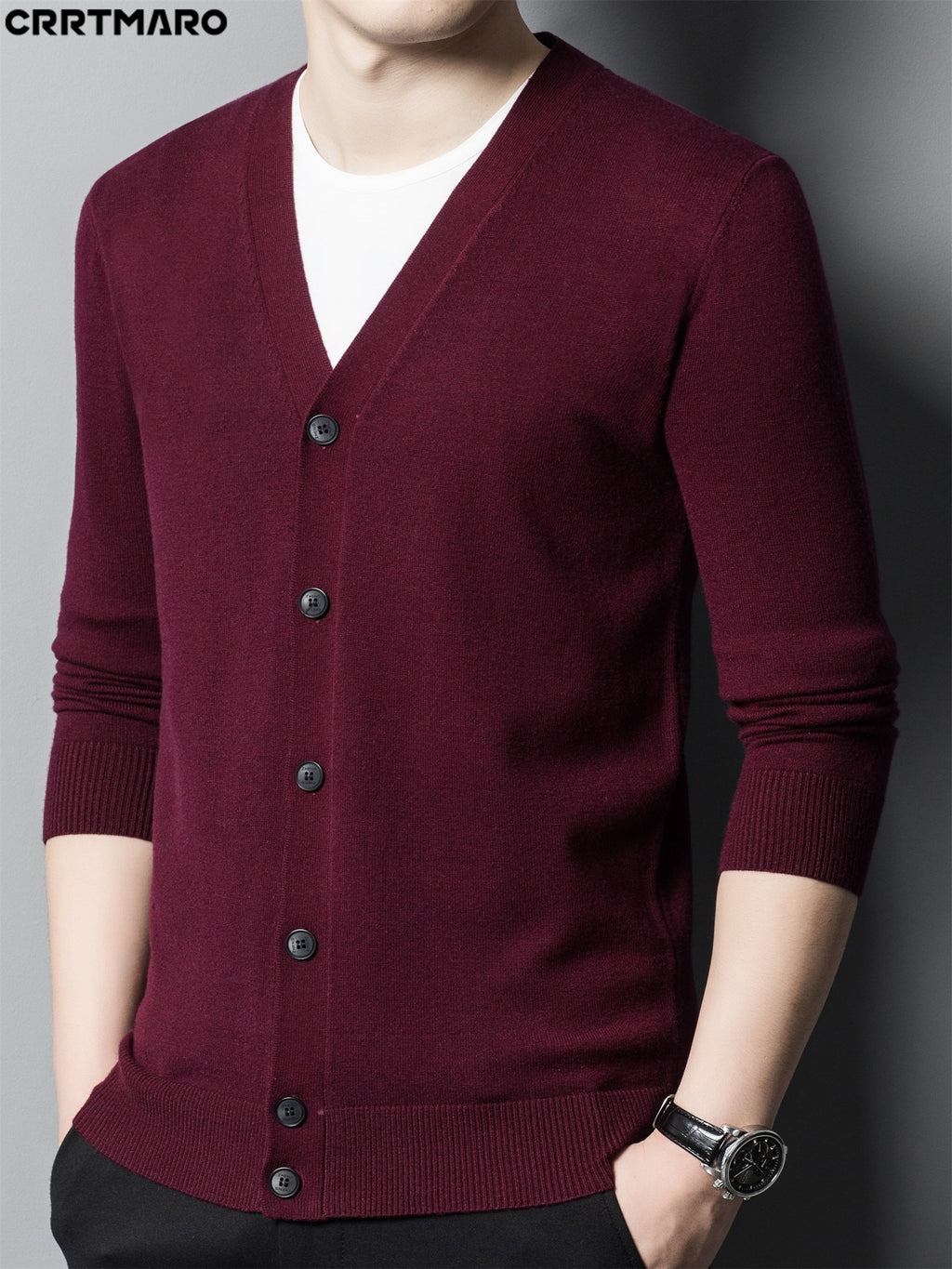 Men's Knit Cardigan, Warm Casual Long Sleeve Top for Fall and Winter - Burgundy