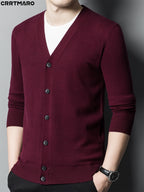 Men's Knit Cardigan, Warm Casual Long Sleeve Top for Fall and Winter - Burgundy