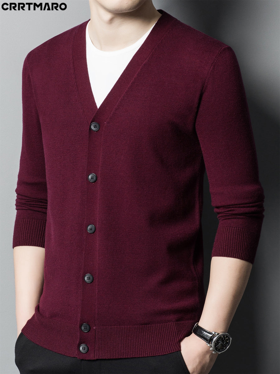 Men's Knit Cardigan, Warm Casual Long Sleeve Top for Fall and Winter - Burgundy