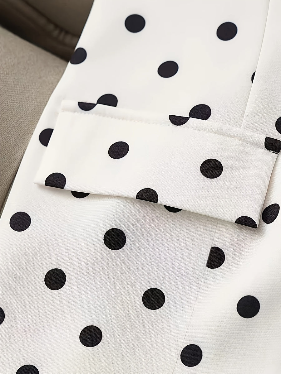 Ladies' Elegant Short-sleeve Blazer with Polka Dot Print and Button Detailing, Suitable for Office Wear, Professional Business Attire, and Graduation Ceremonies - Dots
