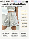 Women'S Solid Color Casual Shorts, Elastic Drawstring Waist Cuffed Hem Loose Shorts with Side Pockets, Breathable Sweatpants for Fitness, Vacation & Loungewear - Light Grey