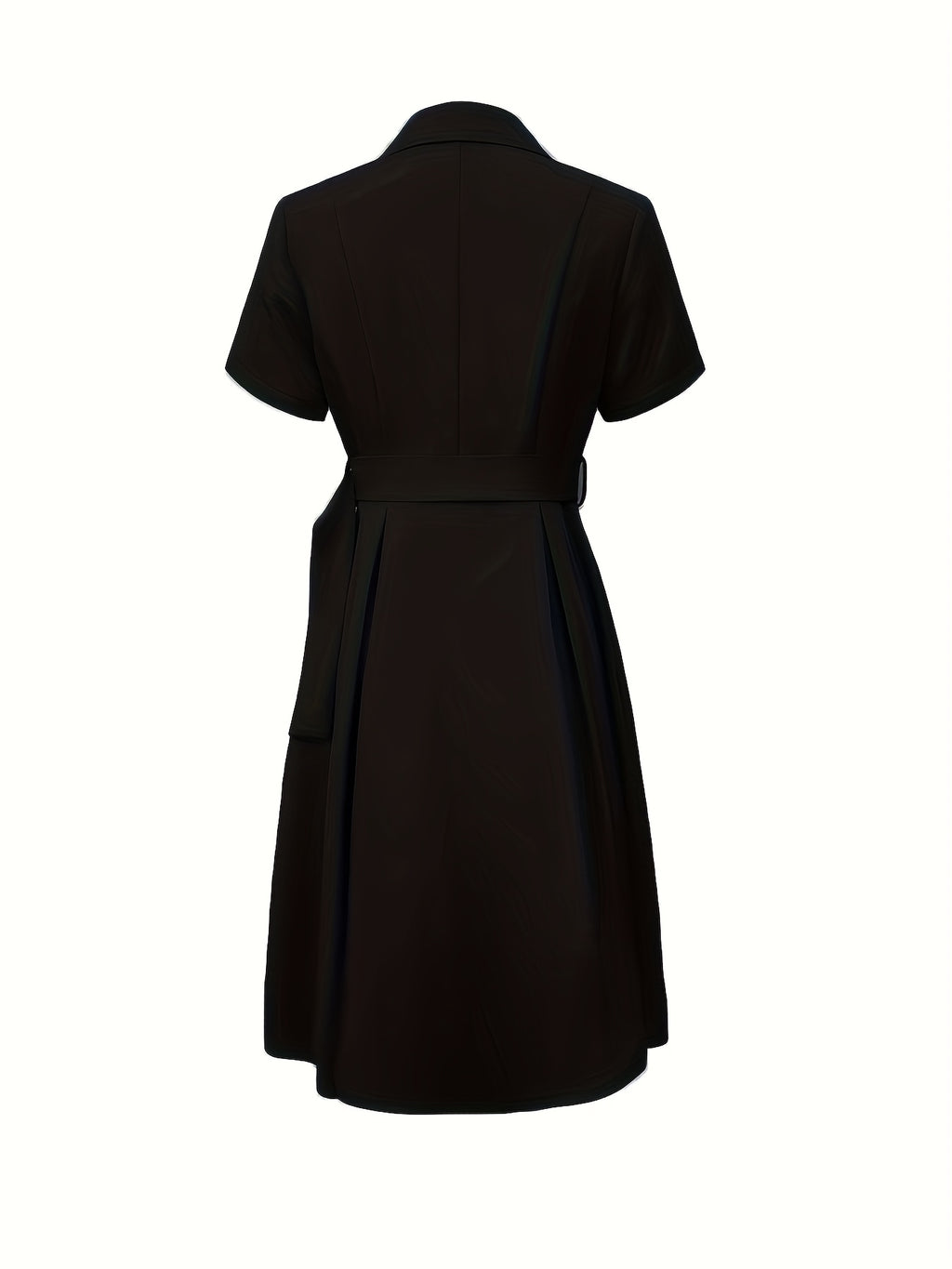 1pc Solid Color Flared Design Fashion Waist-Cinching Elegant Dress with Belt for Daily Wear and Parties NS702 - Black