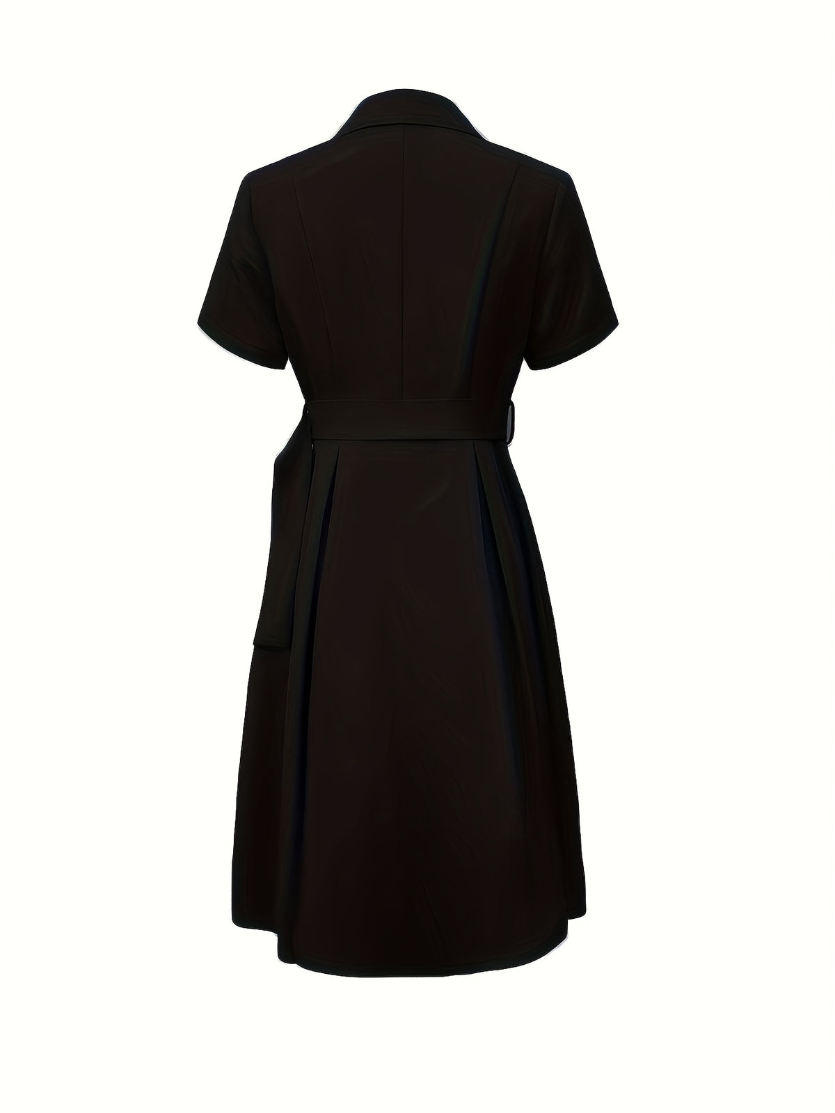 1pc Solid Color Flared Design Fashion Waist-Cinching Elegant Dress with Belt for Daily Wear and Parties NS702 - Black