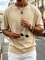 Men's Casual T-Shirt, Stylish and Versatile, Comfortable, Suitable for Outings, Parties, and Barbecues, Layering for Spring, Summer, and Autumn, Can Be Worn as Outerwear - Apricot