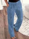 Stretch Elastic Waist Women's Pants with Insert Pockets, Simple and Versatile, 100% Polyester - Blue