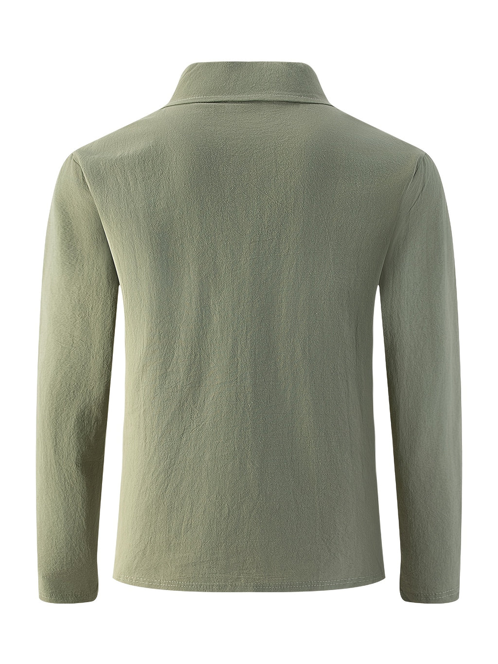 Men's Linen Long Sleeve Polo Shirt, Henley Button Placket Collared Top with Chest Pocket, Lightweight Breathable Casual Shirt for Daily Beach Vacation Wea - Military Green
