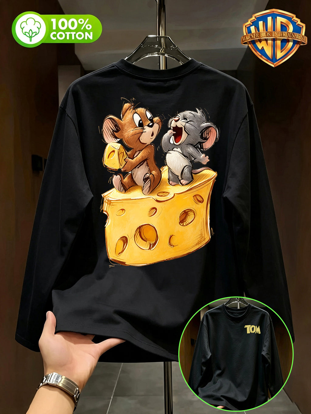 Authorized by Warner Bros., Printed 100% Pure T-Shirt, Men'S Comfortable And Versatile Loose Summer | Autumn | Long Sleeve T-Shirt, Suitable for Outdoor Sports, Gym, And Multi-Functional Sports Casual Loose Wear - Black