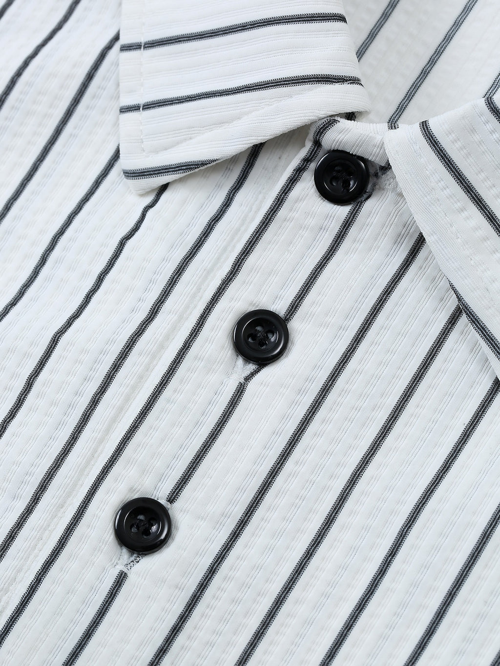 FT1105 EMPORIO Men's Striped Jacquard Print Short-Sleeve Polo Shirt, Comfortable Casual Ice-Feel Knit Business Lapel Daily Top, Gift - White