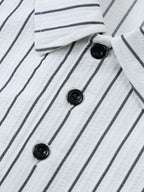 FT1105 EMPORIO Men's Striped Jacquard Print Short-Sleeve Polo Shirt, Comfortable Casual Ice-Feel Knit Business Lapel Daily Top, Gift - White