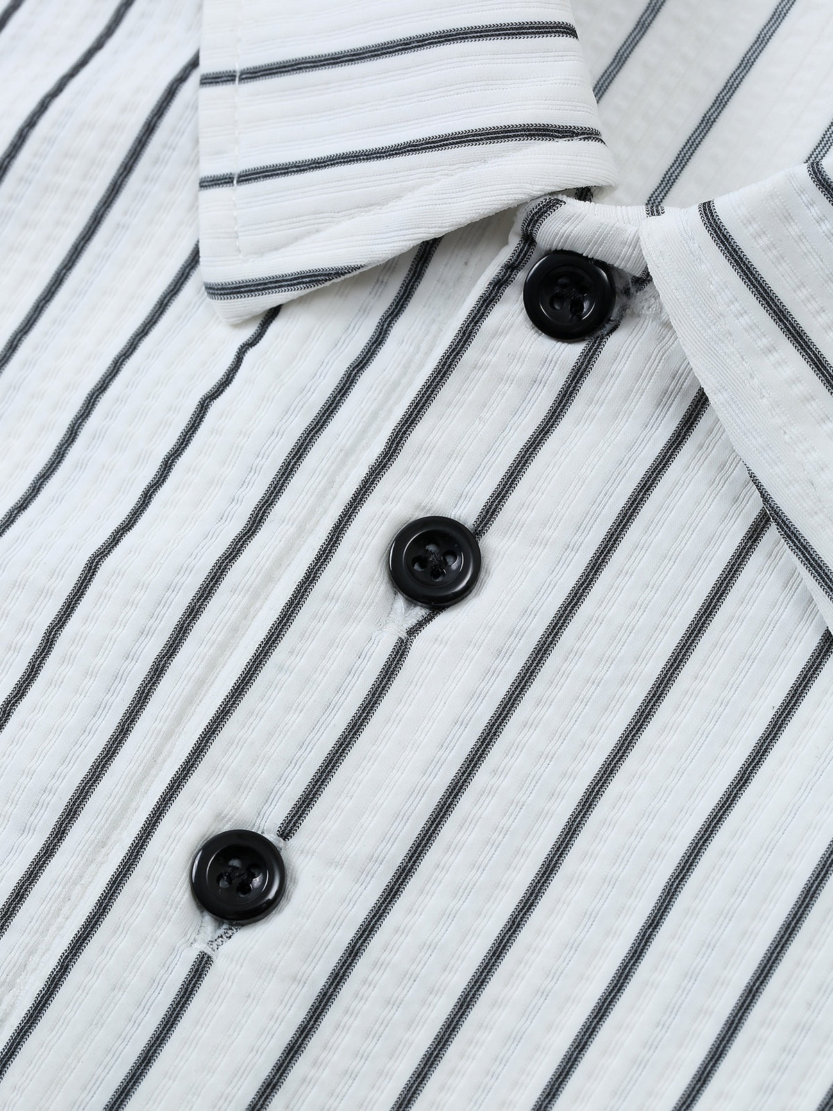 FT1105 EMPORIO Men's Striped Jacquard Print Short-Sleeve Polo Shirt, Comfortable Casual Ice-Feel Knit Business Lapel Daily Top, Gift - White