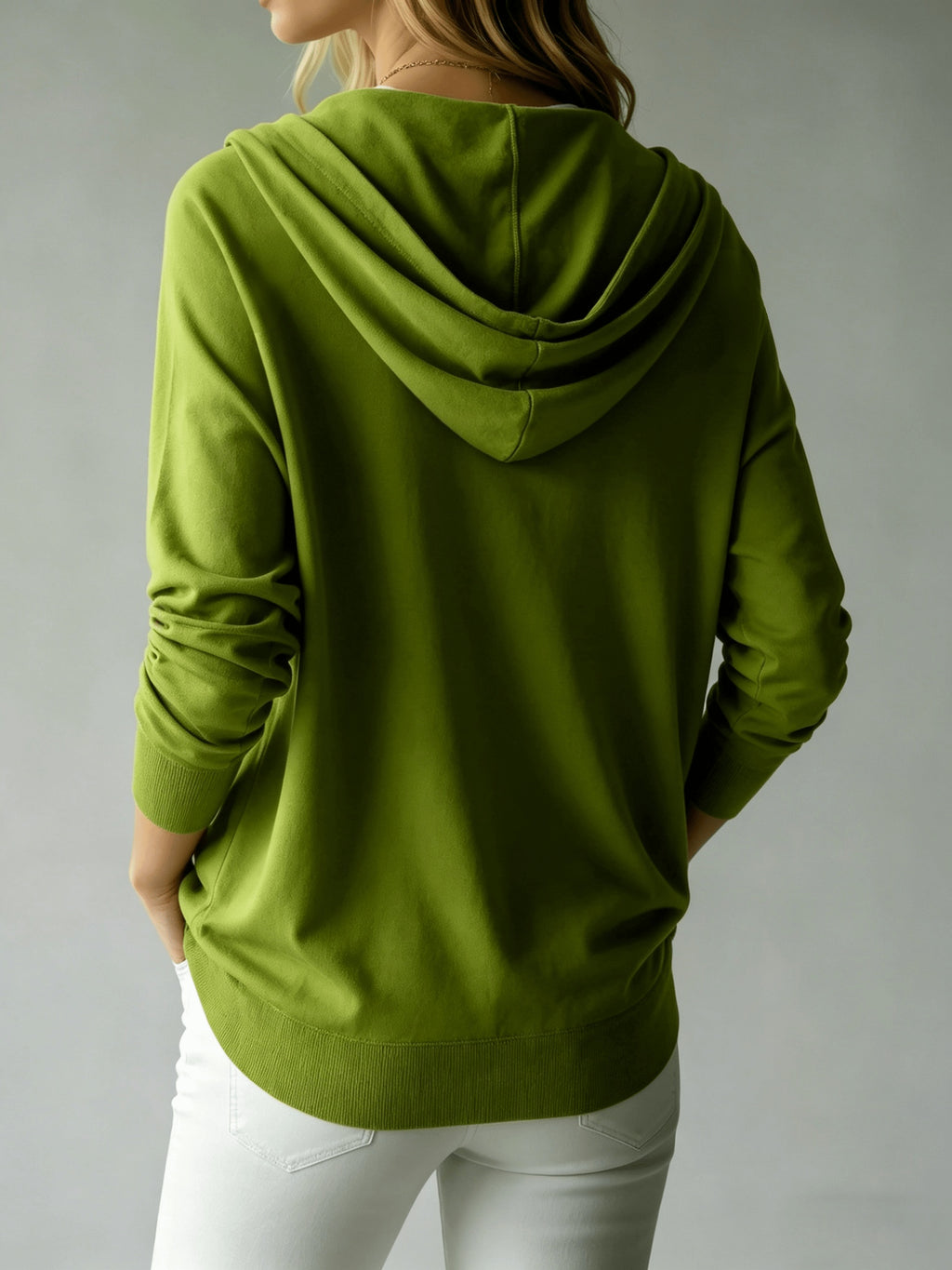 Women's Button Cardigan with a Hood, Drawstring Hood Design, French Style, European and American Style, Casual, Loose, All-season Versatile, Can Be Worn Alone or as an Outer Layer, Suitable for Daily Commuting and Various Occasions. - Green