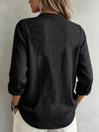 Elegant Special Edition Women'S Blouse - Long Sleeve Button-Up Solid Shirt, Breathable, Comfortable, Soft, Round Neck, Medium Stretch And Machine Washable, Suitable for Office, Commute, Or Formal Events, Refined Casual - Black