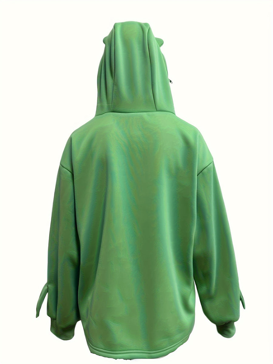 Fortune-Attracting Autumn/Winter Quirky Cartoon Frog Sweatshirt, Unisex Loose Fit -Lined Hooded Jacket, Trendy Streetwear Couple's Outfit - Green