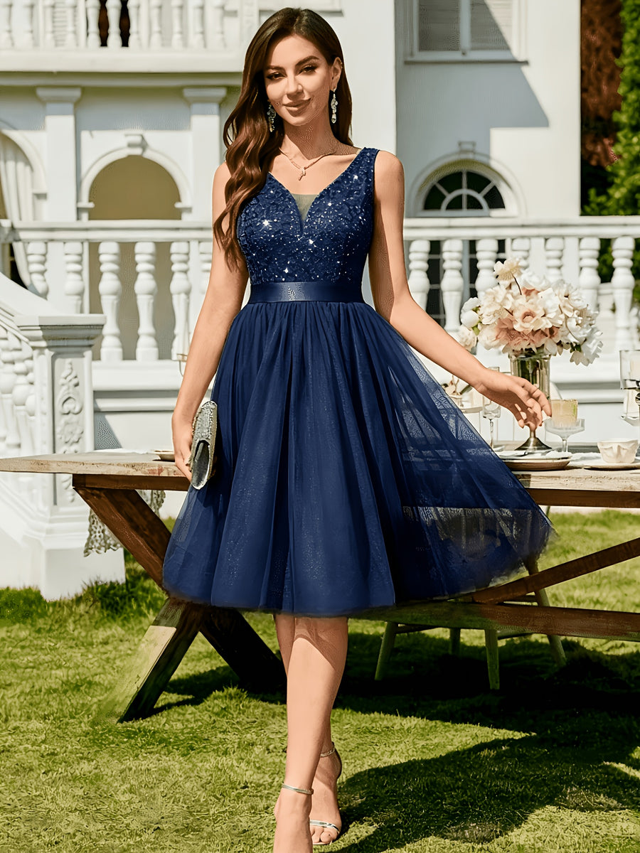 Elegant and Fashionable Dresses, Party Dresses, Hostess Performance Dresses, Bridesmaid Dresses, Prom Evening Gowns, Concert Performance Dresses, Back-to- Season Formal Wear - Navy Color