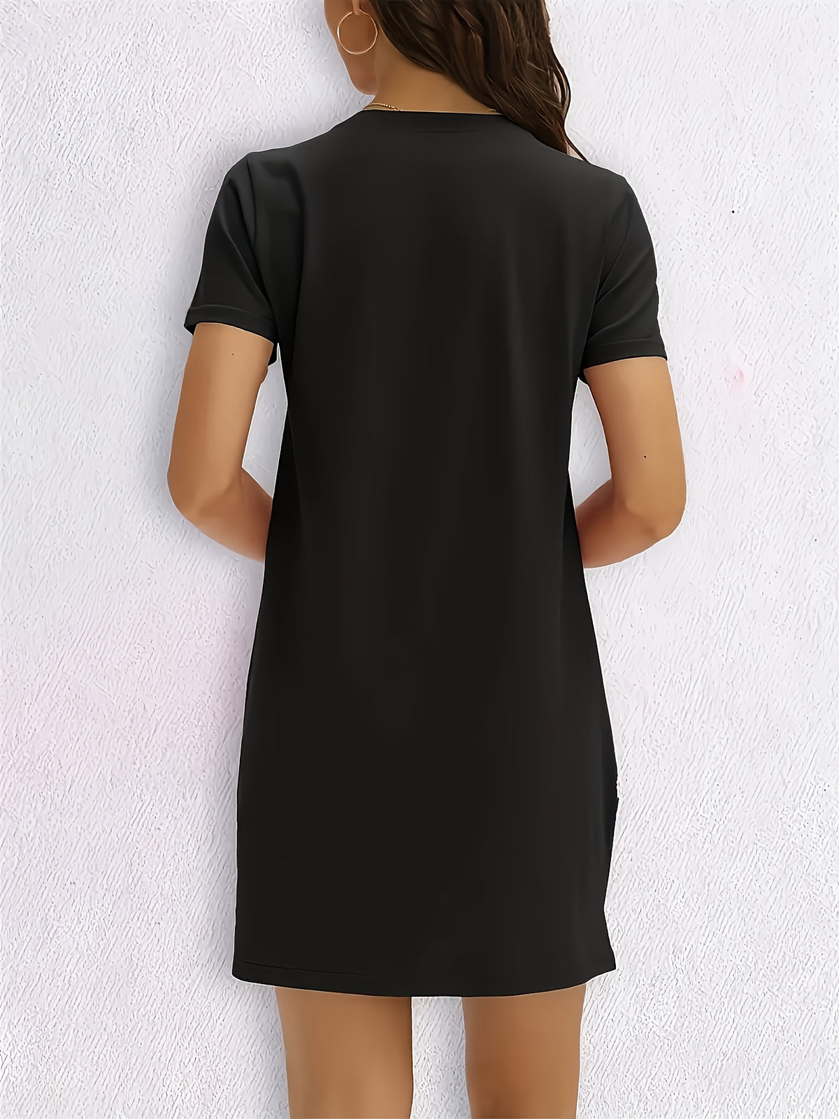 Women's Dress - Spring/Summer Extended T-Shirt - Casual Fashion Printed Round Neck Loose Dress, Women's Top, Multi-Scene Wear, Casual Vacation Style - Black