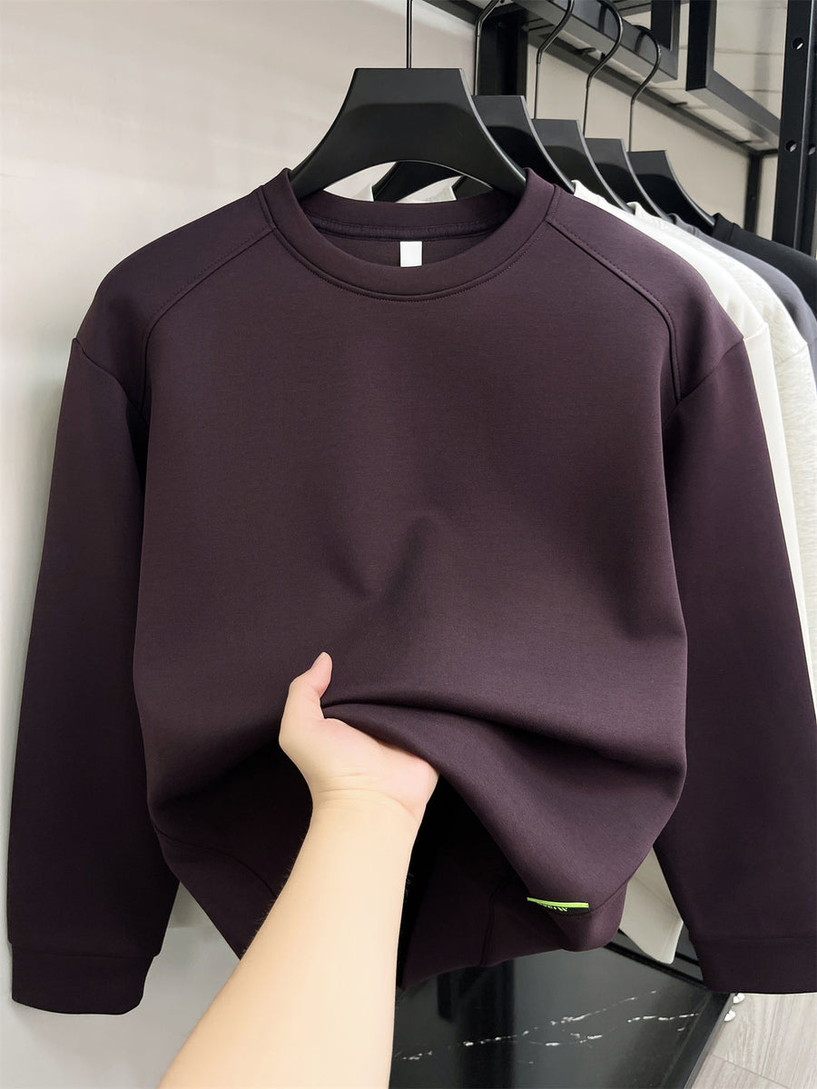 Men's Solid-colored Round-neck Sweatshirt - Plum Purple
