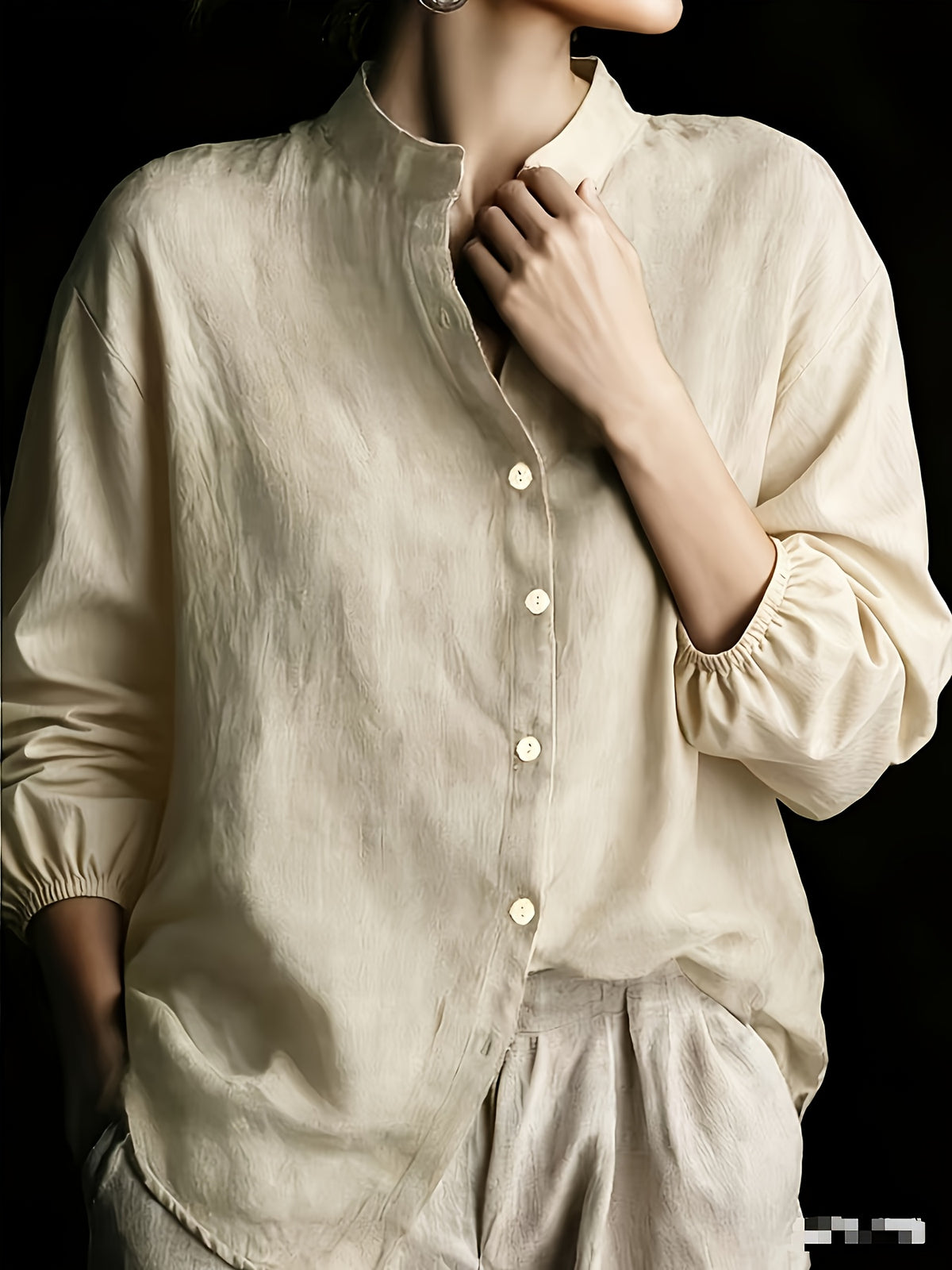 Women'S Spring Autumn Solid Color Stand-Up Collar Shirt, Casual Loose Lazy Style Long Sleeve Blouse, Retro Style Spring Autumn Versatile Temperament Top YTD Cherry - Apricot