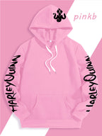 Warner Official Men'S Hoodie, Black And White Thread Draft Double Ponytail Quinn Hardcore Comic Print Design, Machine Washable, Warm And Casual for Autumn And Winter, Daily Drawstring Hoodie, Multi-Functional Sports And Leisure Loose Fit - Pink Color