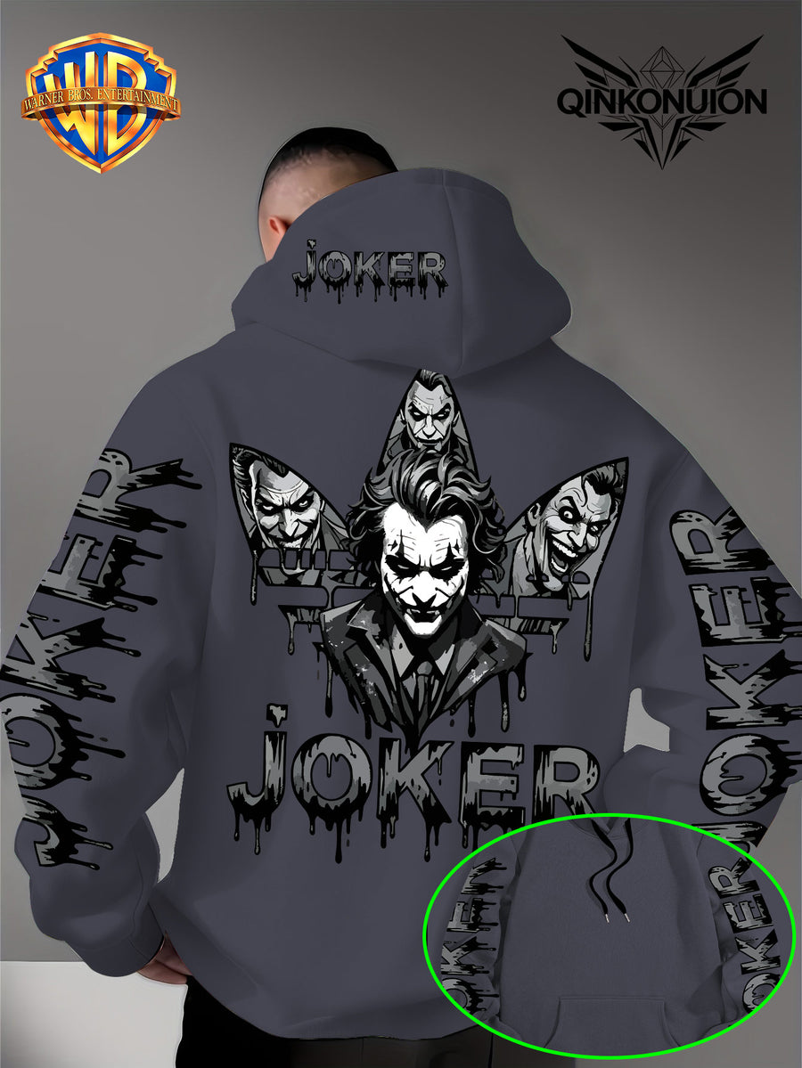 Warner Official Men's Hoodie, Multi Sided Clown Dark Dripping Graffiti Trendy Brand Printed Design, Machine Washable, Warm and Casual for Autumn and Winter, Daily Drawstring Hoodie, Multi Functional Sports and Leisure Loose Version - Dark Gray