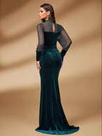 Elegant Women'S Dress with Lace Paneling And Button Embellishments for Weddings, Bridesmaids, And Evening Parties - Green