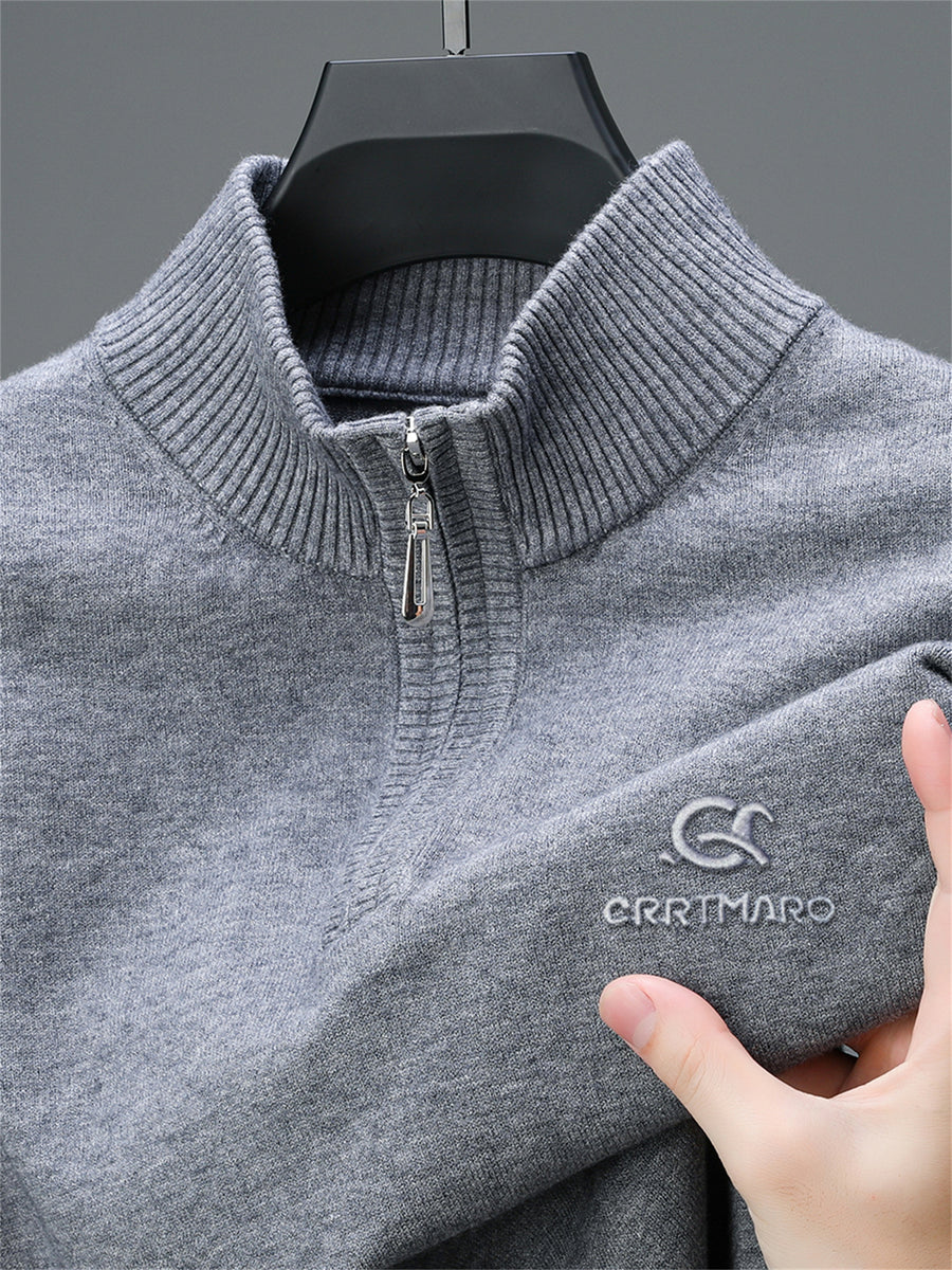 ZBZP Men's Solid Color Knit Sweater Half-Zip Stand Collar Pullover - Warm Winter Sweater Suitable for Fall/Winter, Casual Stand Collar Sweater for Office & Casual Attire, Basic Knitwear, Hand Washable Solid Color Sweater - Light Grey
